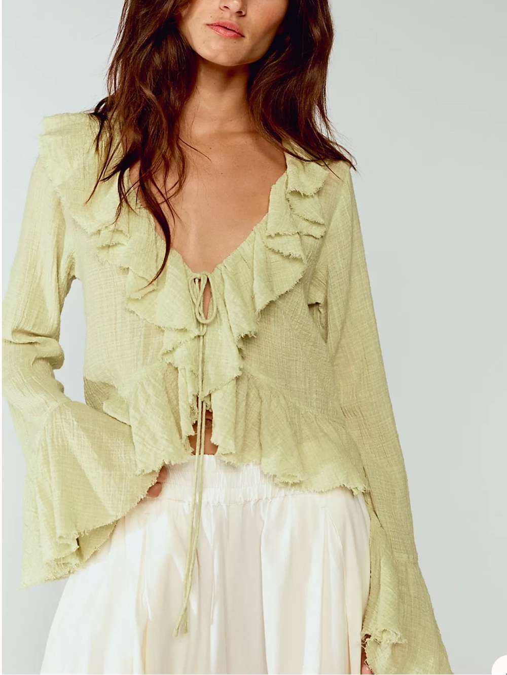 HYFVE Green Tie Front Long Sleeve Blouse Size Large